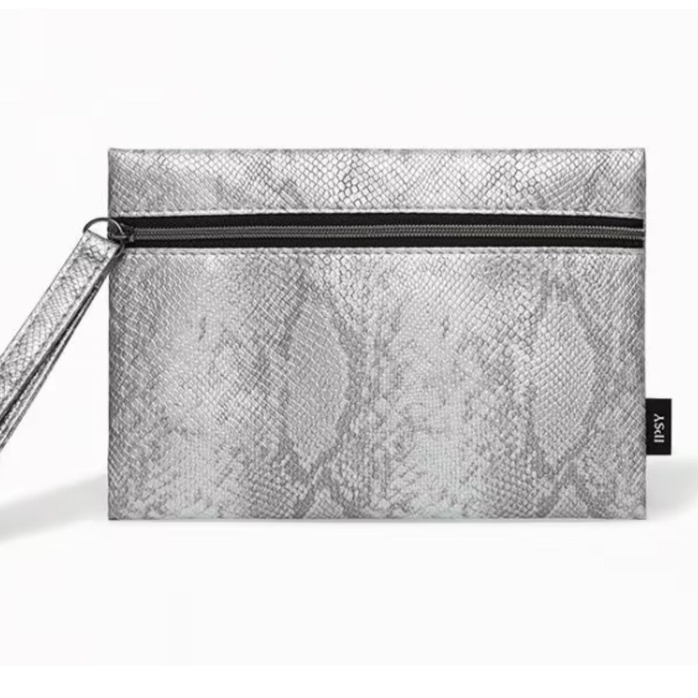 NWOT Ipsy Silver/Metallic Snake Skin Makeup Bag